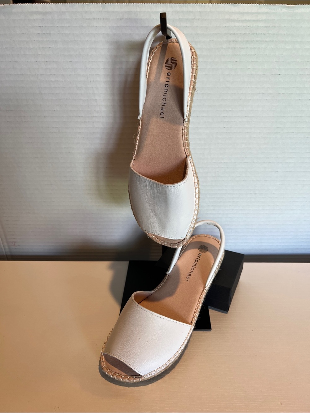 Eric Michael White Leather Slingback Espadrille Sandals